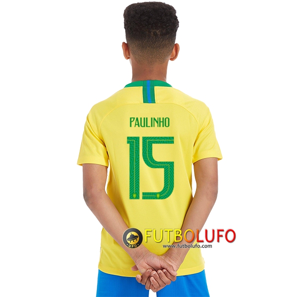 Primera Camiseta de Brasil Niños (PAULINHO 15) 2018/2019