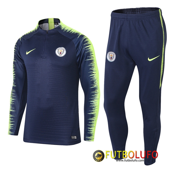 Chandal del Manchester City Azul oscuro/Verde 2018/2019 Sudadera + Pantalones