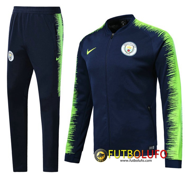 Chandal del Manchester City Azul Oscuro/Verde 2018/2019 Chaqueta + Pantalones