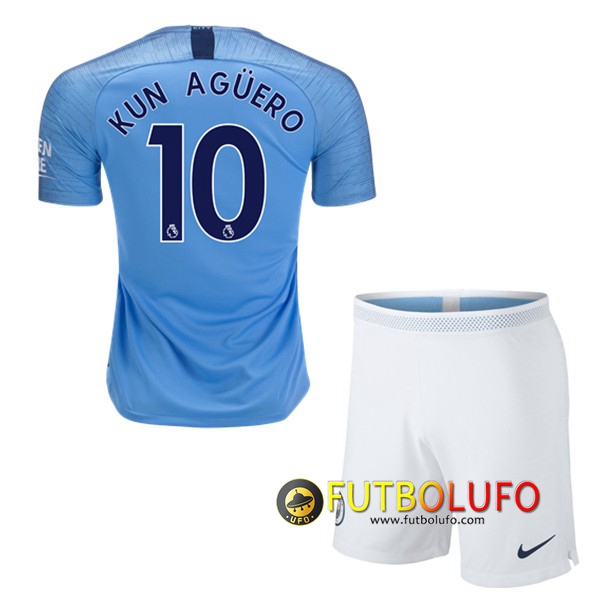 Primera Camiseta Manchester City (10 KUN AGUERO) Niños 2018/2019 + Pantalones Cortos