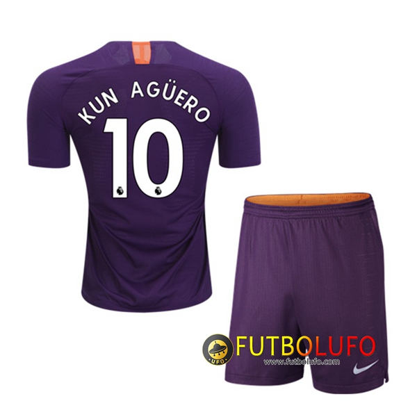 Tercera Camiseta del Manchester City (10 KUN AGUERO) Niños 2018/2019 + Pantalones Cortos