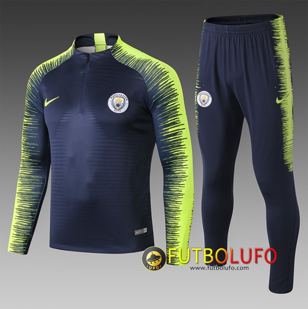 Chandal del Manchester City Niño Negro/Verde Strike Drill 2018/2019 Sudadera + Pantalones
