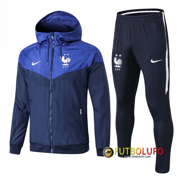 Trajes Rompevientos Chaqueta Francia 2 estrellas Azul/Negro 2018/2019 + Pantalones
