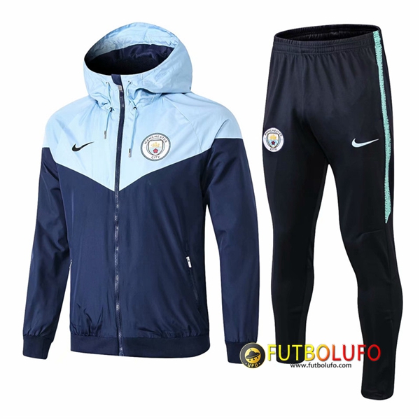 Trajes Rompevientos Chaqueta Manchester City Azul oscuro 2018/2019 + Pantalones