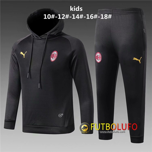 Chandal Futbol AC Milan Niño Negro 2018 2019 Sudadera con capucha + Pantalones