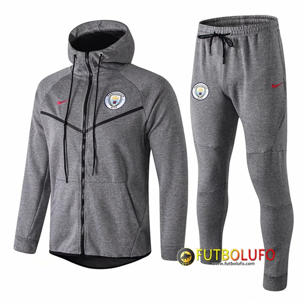 Chandal Futbol Manchester City Gris 2018 2019 Chaqueta con capucha + Pantalones