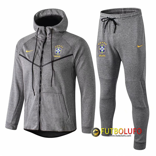 Chandal Futbol Brasil Gris 2018 2019 Chaqueta con capucha + Pantalones