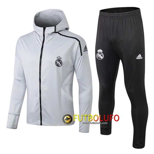 Chandal Futbol Real Madrid Gris claro 2019 2020 Chaqueta con capucha + Pantalones