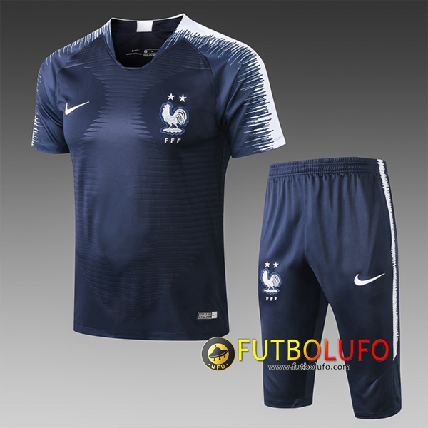 Pre-partido Camiseta Entrenamiento Francia Con 2 estrellass + Pantalones 3/4 Azul oscuro 2019 2020