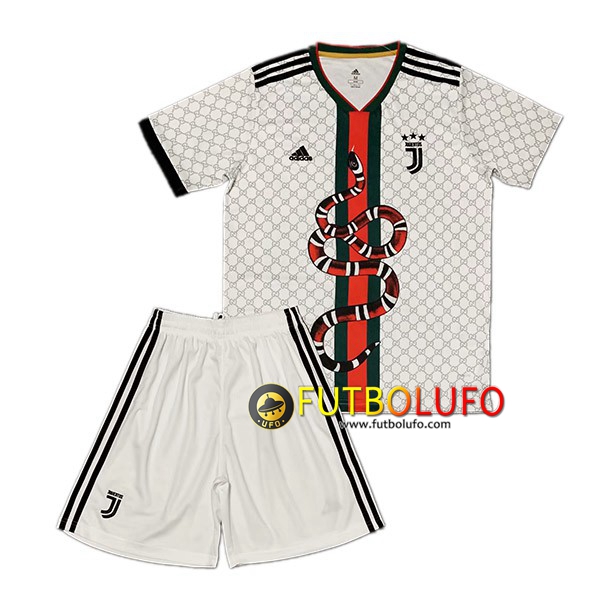 Trajes Camiseta Futbol Juventus Pitón Blanco 2019/2020 + Pantalones Cortos