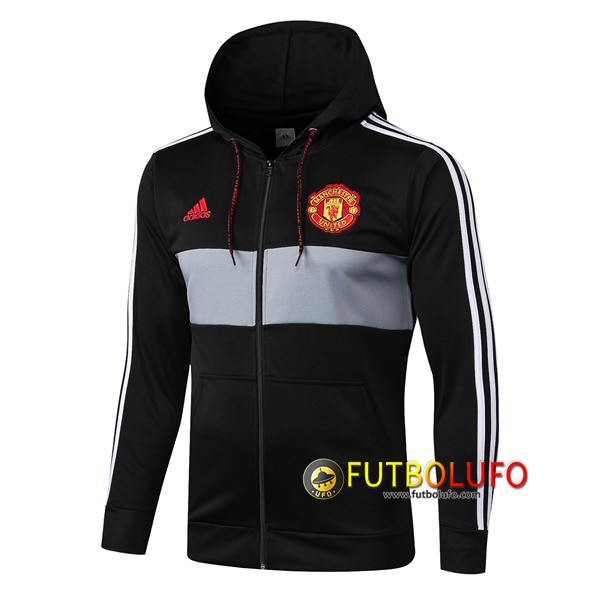 Chaqueta Futbol Con Capucha Manchester United Negro Gris 2019/2020