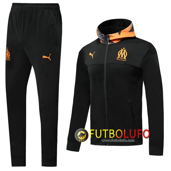 Chandal del Marsella OM Negro 2019 2020 Chaqueta con capucha + Pantalones