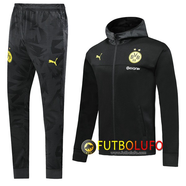 Chandal del Dortmund BVB Negro 2019 2020 Chaqueta con capucha + Pantalones