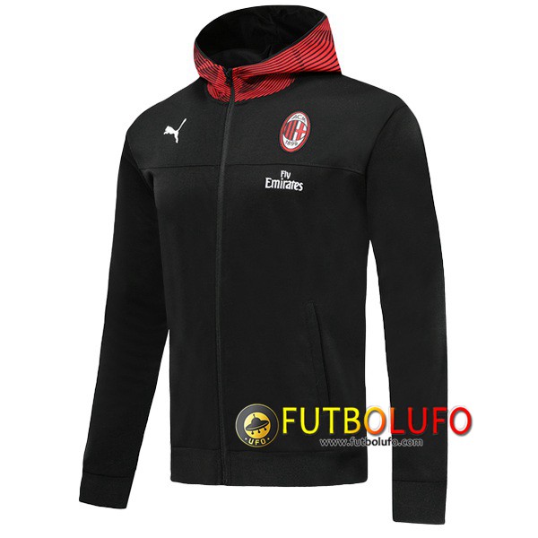 Chaqueta Futbol Con Capucha Milan AC Negro 2019 2020