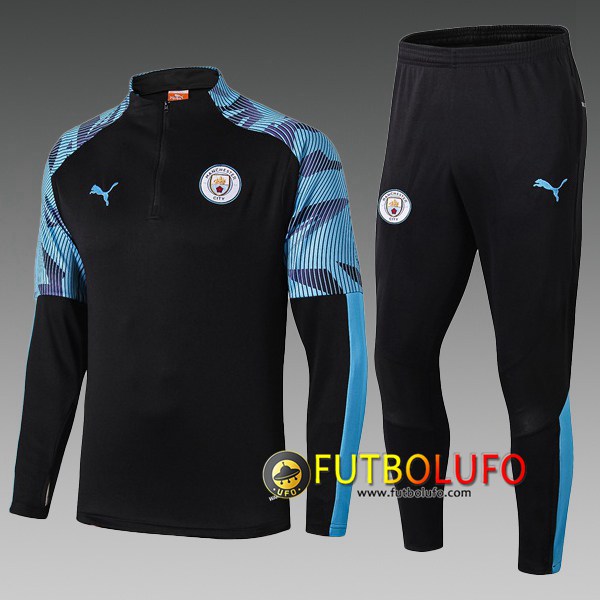 Chandal del Manchester City Ninos Negro Azul 2019/2020 Sudadera + Pantalones