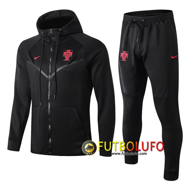 Chandal Futbol Portugal Negro 2019/2020 Chaqueta con capucha + Pantalones
