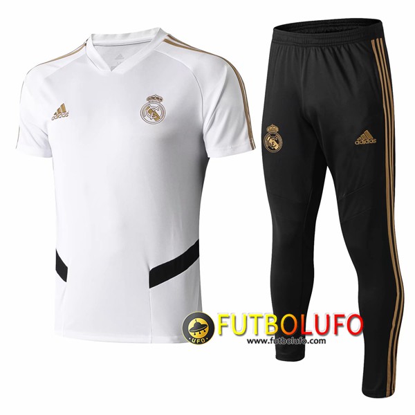 Camiseta Entrenamiento Traje Real Madrid + Pantalones Blanco Negro 2019/2020