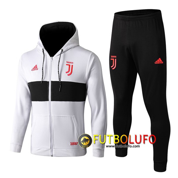Chandal del Juventus Blanco Negro 2019 2020 Chaqueta con capucha + Pantalones