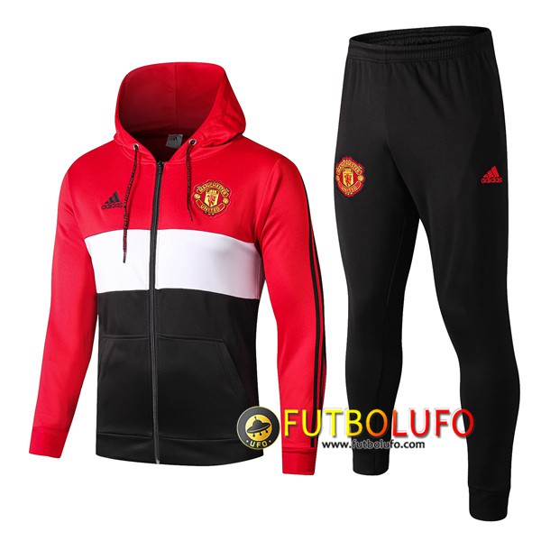 Chandal del Manchester United Roja/Negro 2019 2020 Chaqueta con capucha + Pantalones