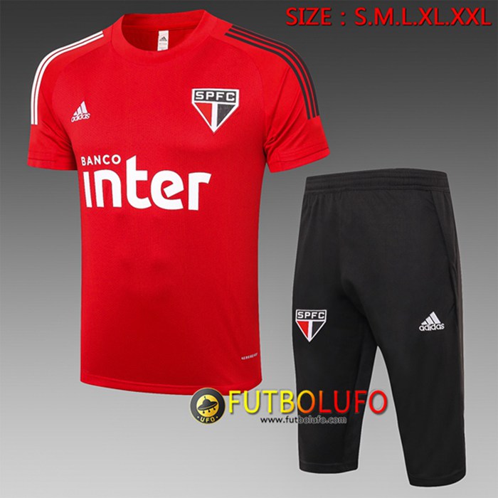 Camiseta Equipos Entrenamiento Sao Paulo FC + Pantalones 3/4 Rojo 2020/2021