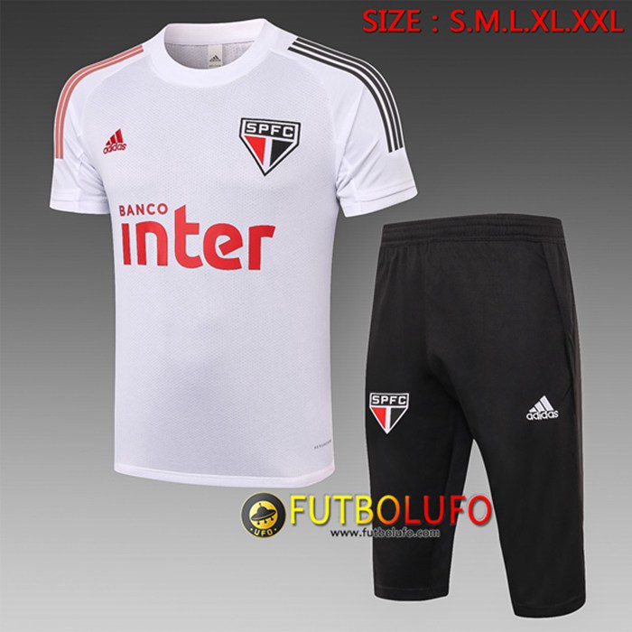 Camiseta Equipos Entrenamiento Sao Paulo FC + Pantalones 3/4 Blanca 2020/2021