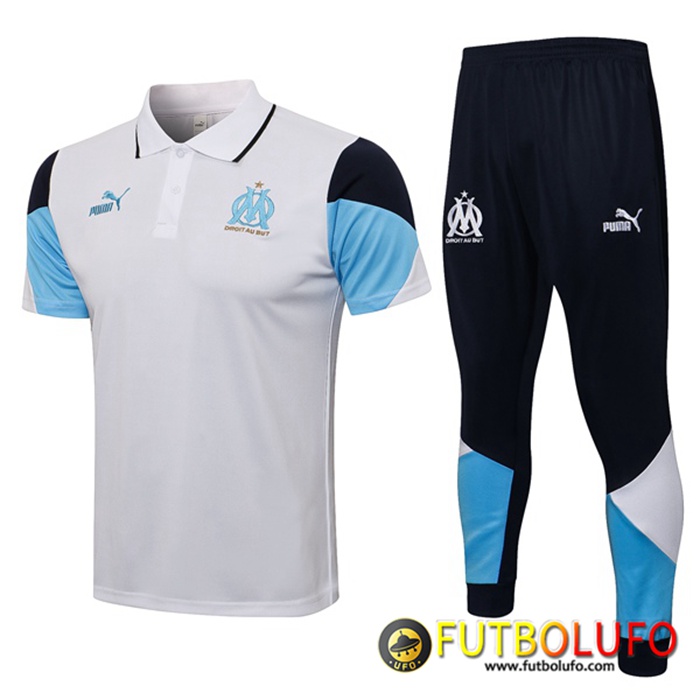 Camiseta Polo Marsella OM + Pantalones Blanca/Azul 2021/2022
