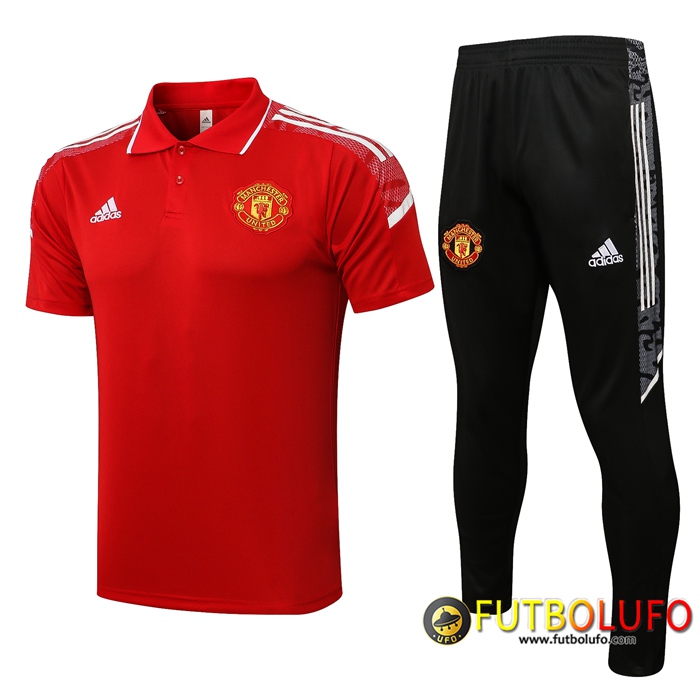 Camiseta Polo Manchester United + Pantalones Blanca/Rojo 2021/2022 -01