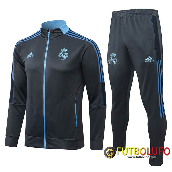 Chandal Equipos De Futbol - Chaqueta Real Madrid Grigio Oscuro/Azul 2021/2022