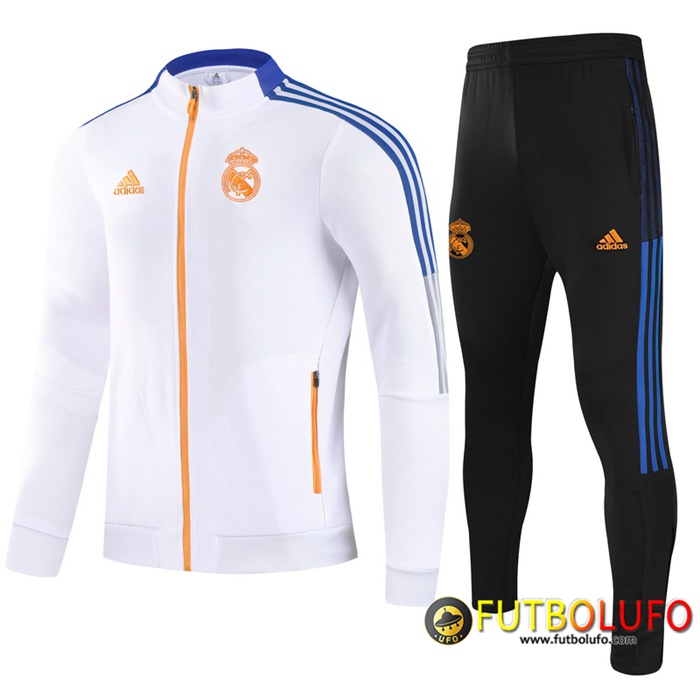 Chandal Equipos De Futbol - Chaqueta Real Madrid Ninos Blanca/Azul 2021/2022