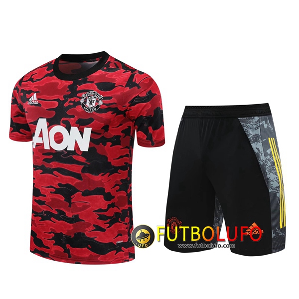 Camiseta Entrenamiento Manchester United + Shorts Negro/Roja 2020/2021