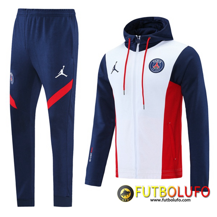 Chaqueta Con Capucha Chandal Jordon PSG Blanca/Negro/Rojo 2021/2022