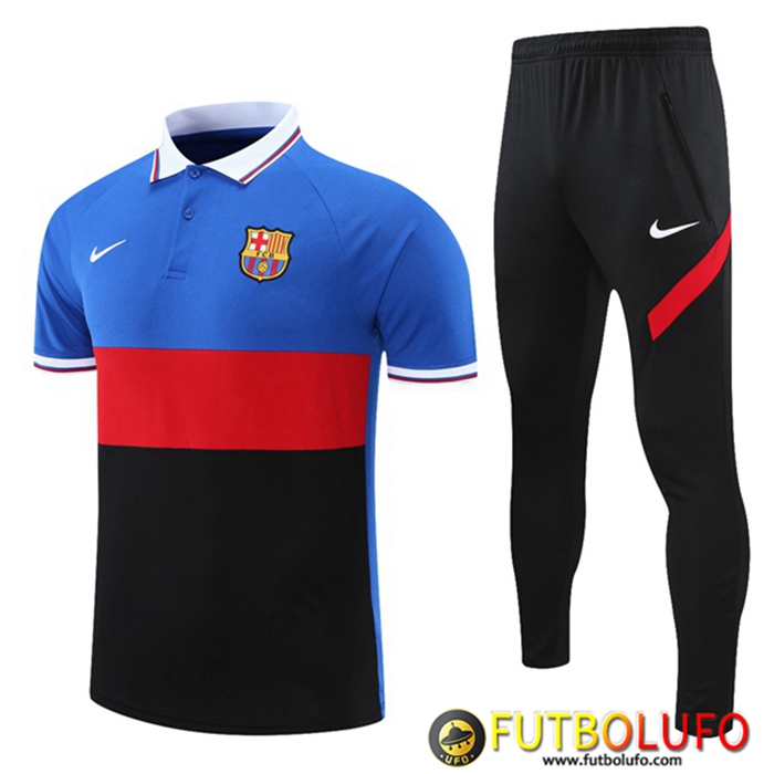 Camiseta Polo FC Barcelona + Pantalones Azul/Negro/Rojo 2021/2022