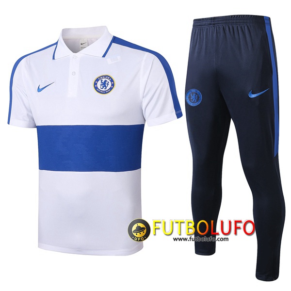 Polo Traje FC Chelsea + Pantalones Blanco Azul 2020/2021