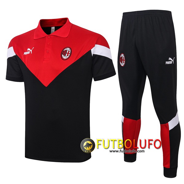 Polo Traje Milan AC + Pantalones Negro Roja 2020/2021