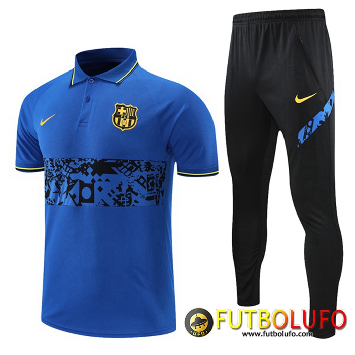 Camiseta Polo FC Barcelona + Pantalones Negro/Azul 2021/2022 -01