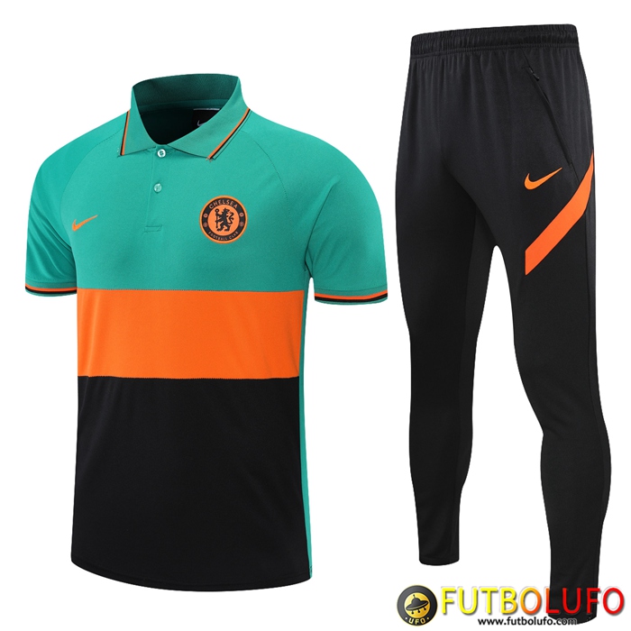 Camiseta Polo FC Chelsea + Pantalones Negro/Verde/Orange 2021/2022