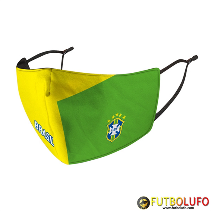 Mascarilla Futbol Brasile Amarillo/Verde Reutilisable