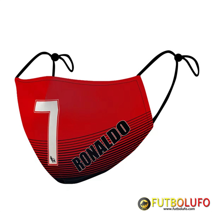 Mascarilla Futbol Ronaldo 7 Rojo/Negro Reutilisable