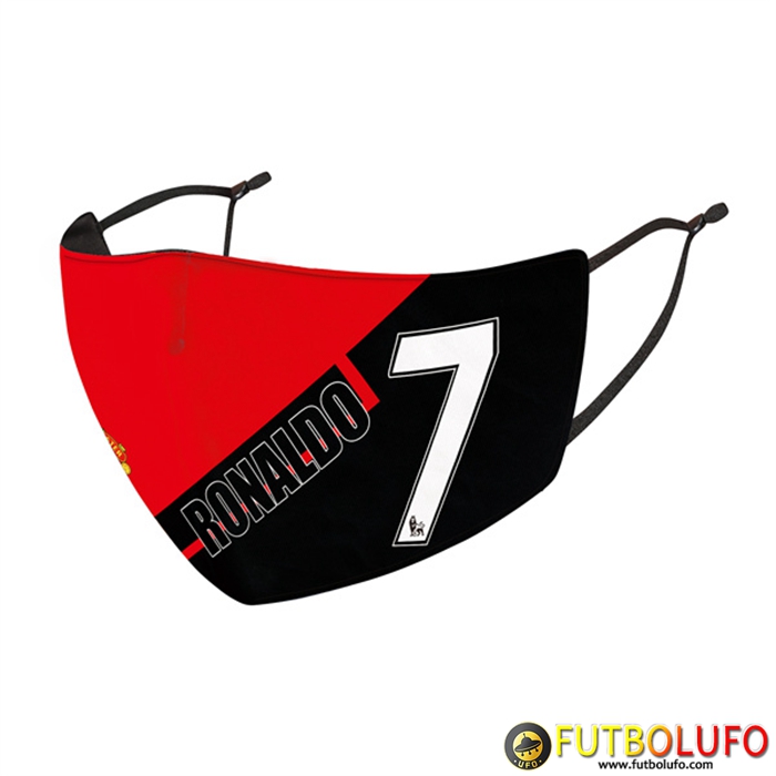 Mascarilla Futbol Ronaldo 7 Rojo/Negro Reutilisable