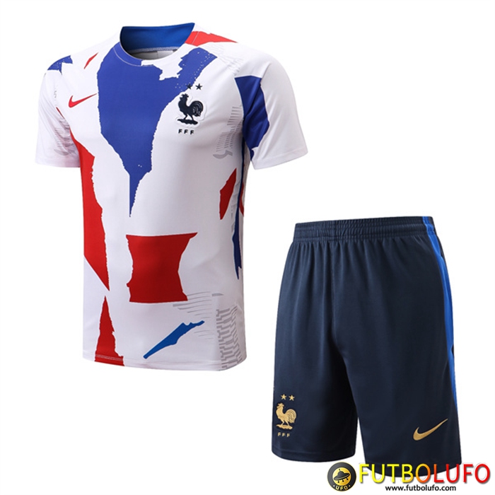 Camiseta Entrenamiento Francia + Cortos Blanco/Azul/Rojo 2022/2023