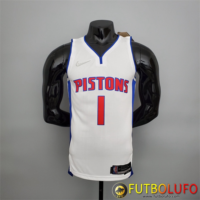 Camisetas Detroit Pistons (Iverson #1) Blanco 75th Anniversary