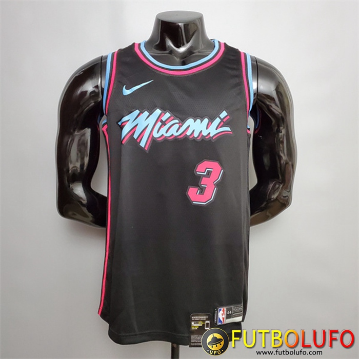 Camisetas Miami Heat (Wade #3) Negro Encolure Ronde
