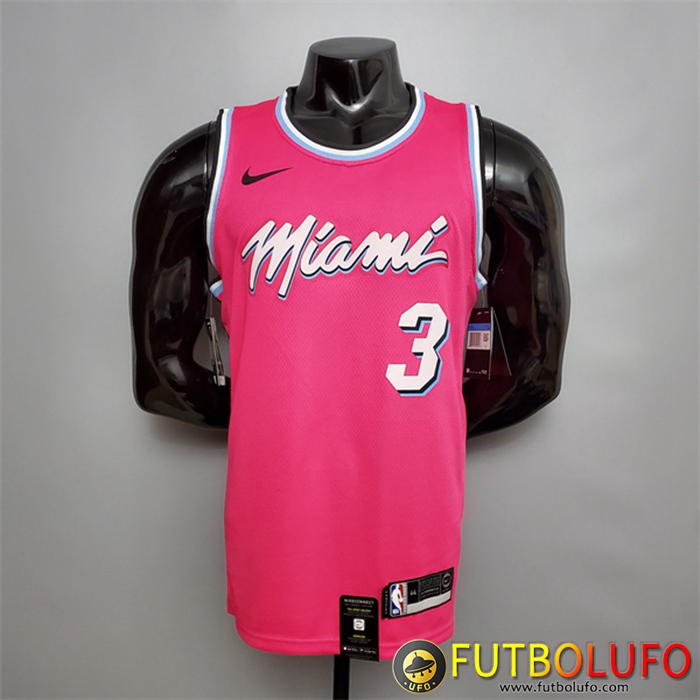 Camisetas Miami Heat (Wade #3) Rosa Encolure Ronde