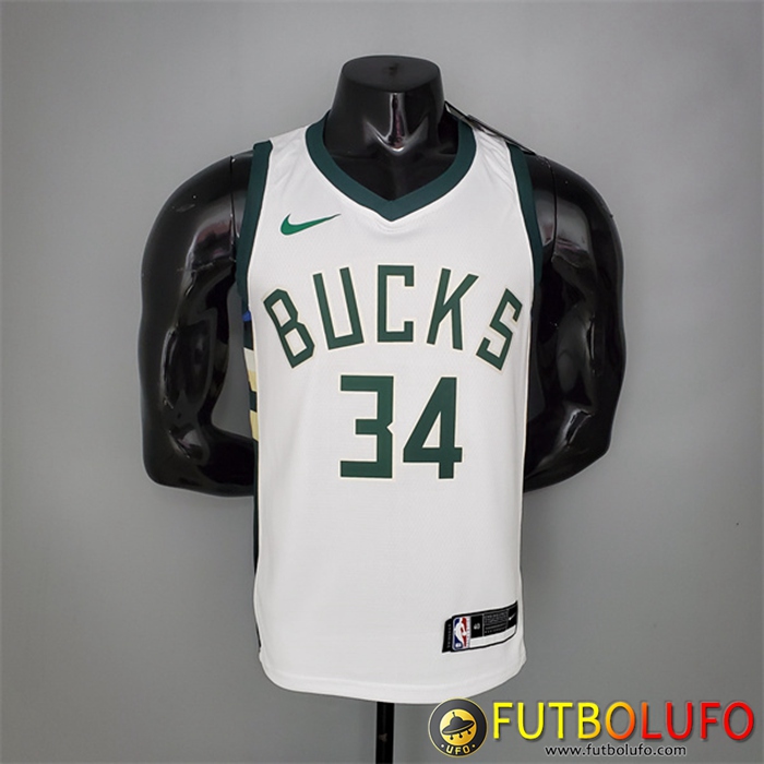 Camisetas Milwaukee Bucks (Antetokounmpo #34) 2021 Primera Blanco