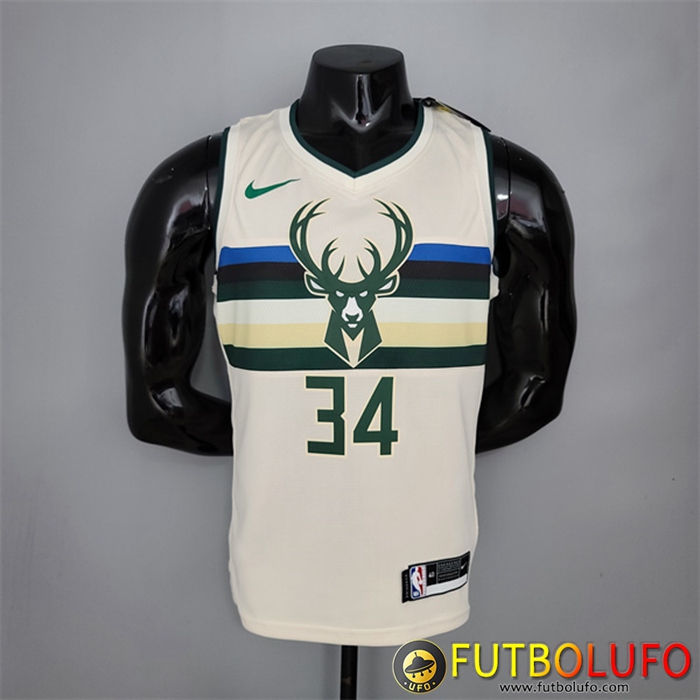 Camisetas Milwaukee Bucks (Antetokounmpo #34) Striped Blanco