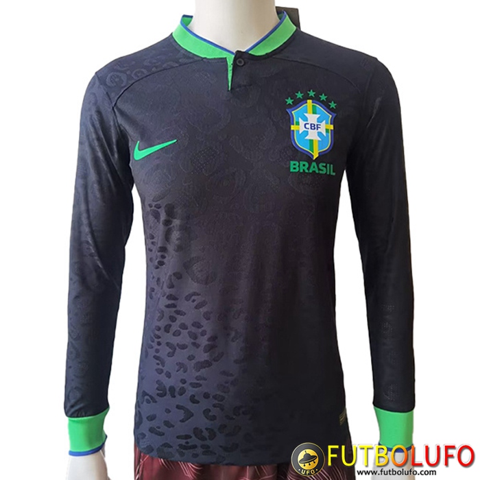 Nueva Camisetas De Futbol Brasil Negro Manga Larga Copa Del Mundo 2022