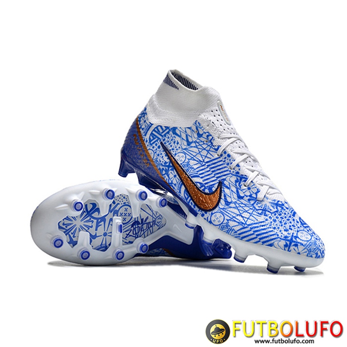 Nike Botas De Fútbol Air Zoom Mercurial High Gang Superfly IX Elite AG Azul/Blanco