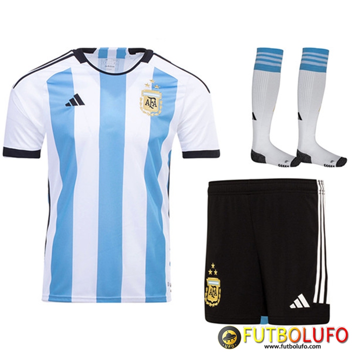 Camisetas De Futbol Argentina 3 Stars Primera (Cortos + Calcetines) Copa Del Mundo 2022