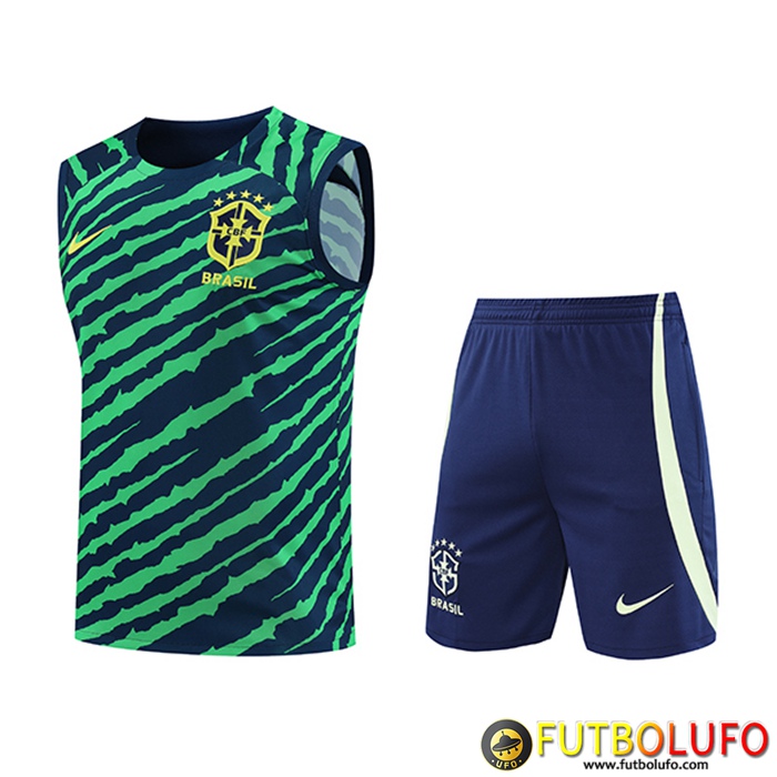Camiseta Entrenamiento sin mangas + Cortos Brasil Verde/Azul 2022/2023