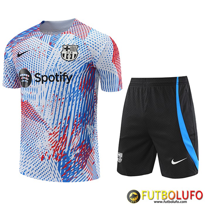 Camiseta Entrenamiento + Cortos FC Barcelona Blanco/Rojo/Azul 2022/2023
